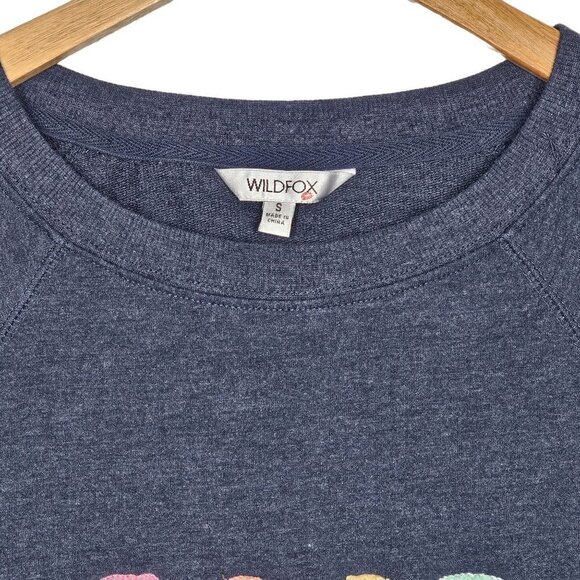 Wildfox Good‎ Vibes Embroidered Comfy Pullover Sweatshirt Blue Women Size Small - Picture 6 of 10